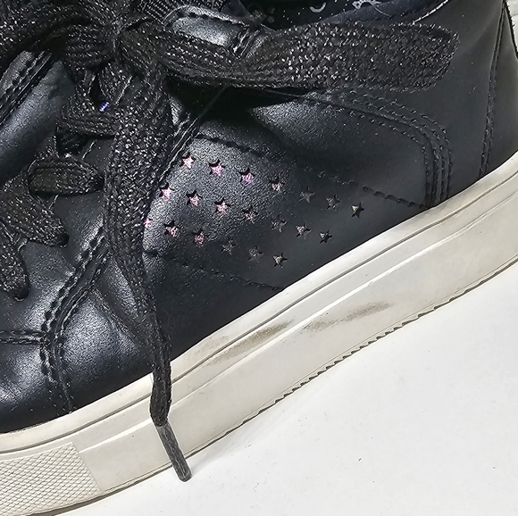 Kids Black Sneakers/Shoes w. Multi-Colored Metallic Stars Leopard Print & Laces - Picture 2 of 16